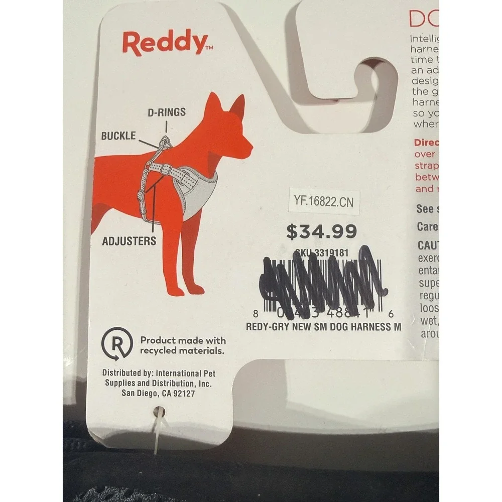 Reddy Small Dog Harness Gray Black Mesh Adjustable Step-In - SizeMedium